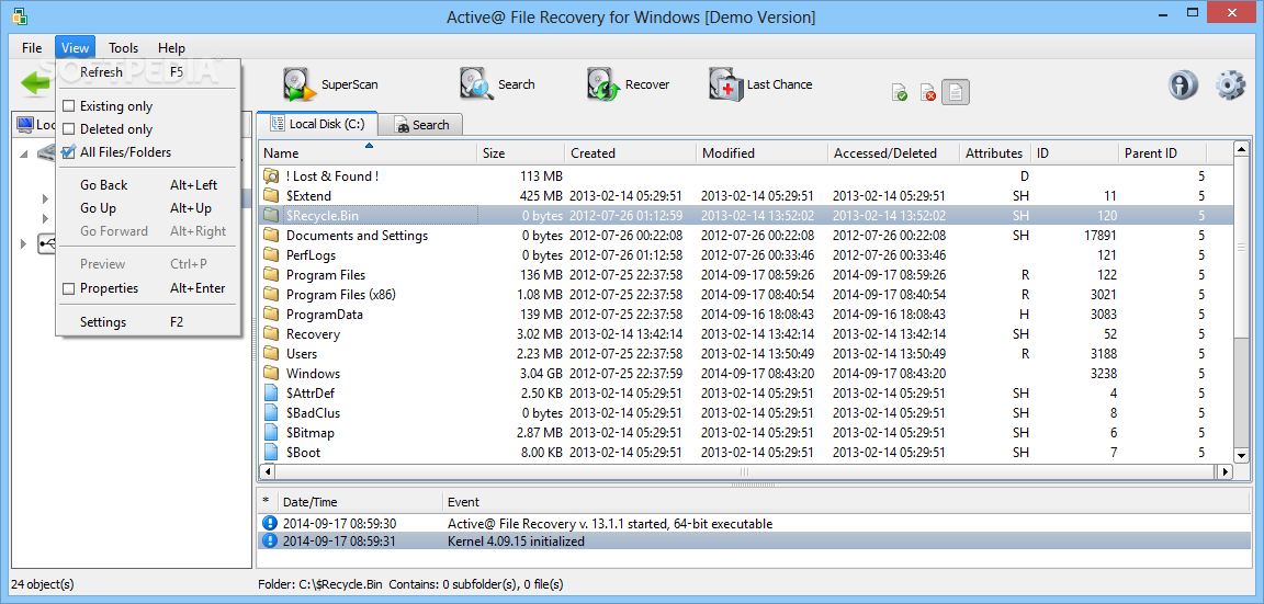Active file recovery download